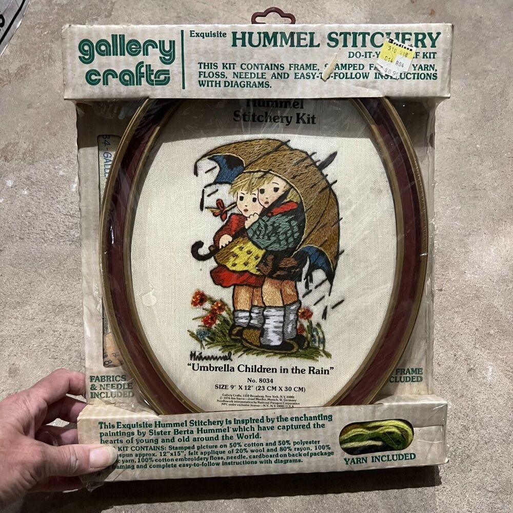 1976 Vintage Gallery Crafts Hummel Stitchery Kit Umbrella  in the Rain